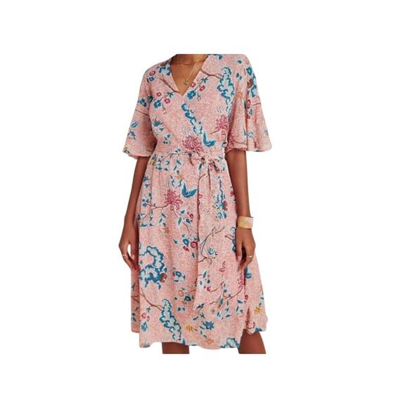ANTHROPOLOGIE ADELAIDE WRAP DRESS MAEVE Women M Floral Party Wedding Guest - Picture 9 of 9